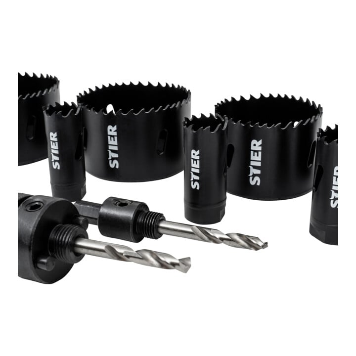 Jeu de scies cloches STIER HSS-Co8 bimétal, profondeur de coupe 44 mm, 14 pièces (20, 22, 25, 32, 35, 40, 44, 51, 60, 68 et 76 mm)