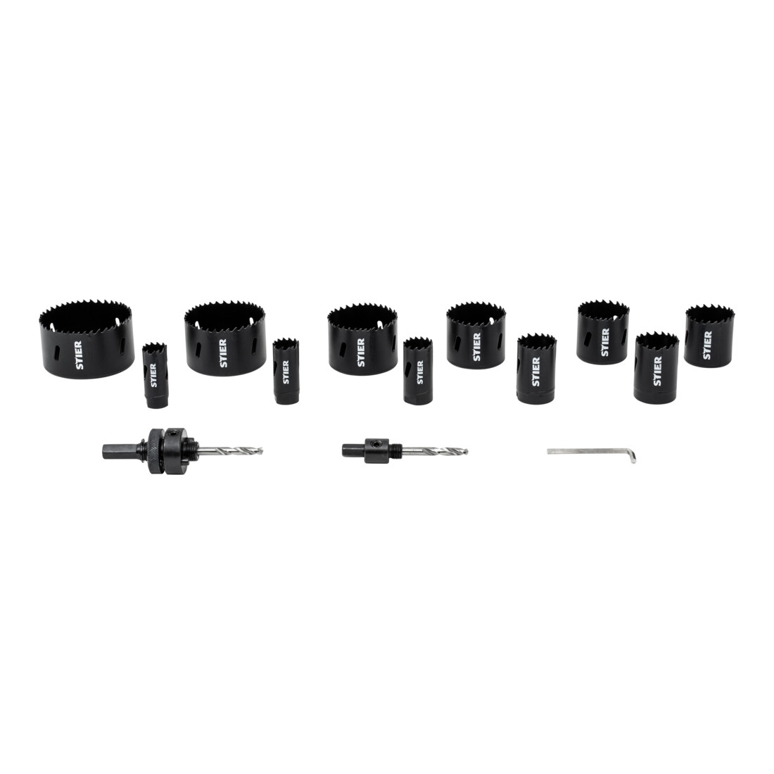 Jeu de scies cloches STIER HSS-Co8 bimétal, profondeur de coupe 44 mm, 14 pièces (20, 22, 25, 32, 35, 40, 44, 51, 60, 68 et 76 mm)