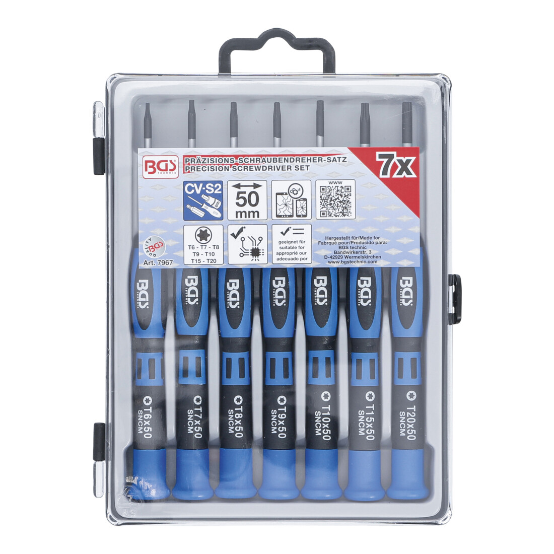 Jeu de tournevis de précision Profil T (pour TX) 7 pièces BGS