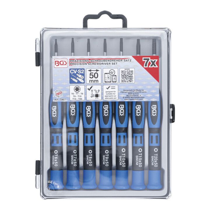Jeu de tournevis de précision Profil T (pour TX) 7 pièces BGS