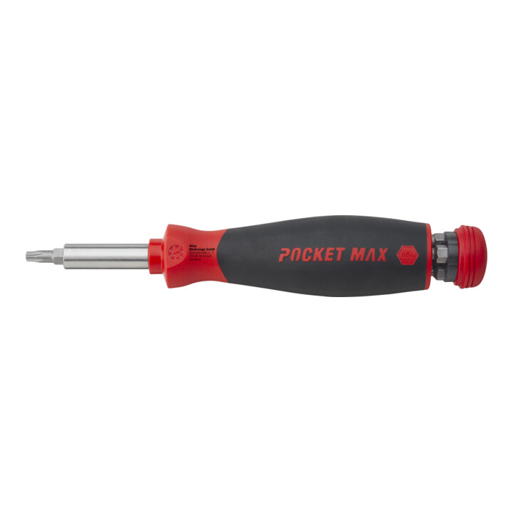 Jeu de tournevis Wiha PocketMax 8 pces avec jeu d'embouts escamotable (45292) I Jeu de tournevis magnétiques 1/4" avec magasin d'embouts I Fente / Phillips / Pozidriv / TX