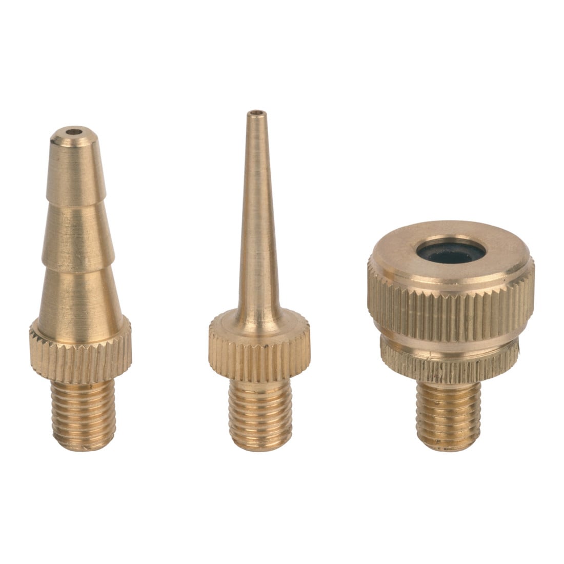 Jeu de valves comprenant 3 composants, notamment un adaptateur pour la valve de bicyclette, une aiguille de gonflage pour ballon et un adaptateur pour le gonflage de matelas pneumatiques metabo