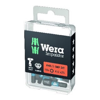 Jeu d'embouts 840/1 IMP DC 4mm L.25mm 1/4 pouce C6,3 Impaktor,DC Boîte de 10 embouts WERA