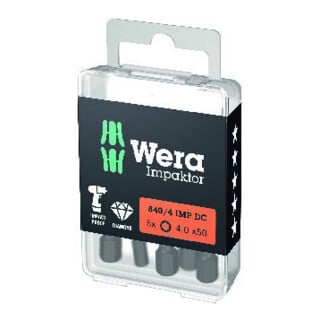 Jeu d'embouts 840/4 IMP DC 5mm L.50mm 1/4 pouce E6,3 Impaktor,DC Box m.5 Bits WERA