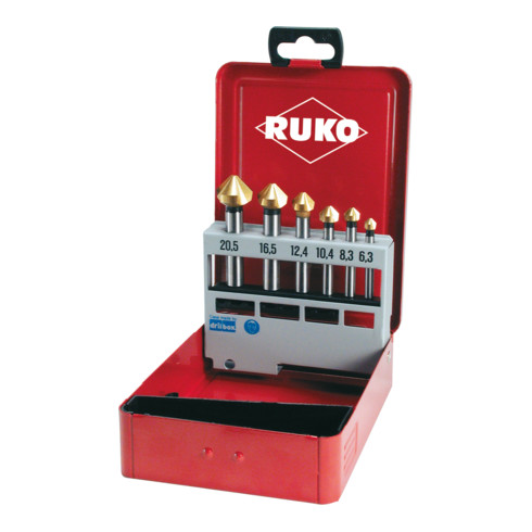 Jeu d'embouts à chanfreiner RUKO DIN335 C 90 degrés 6,3-20,5 mm HSS TiN Z.3 6 pièces