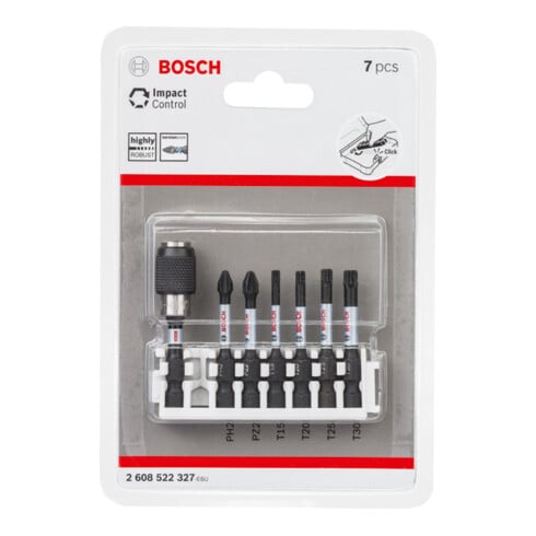 Jeu d'embouts de tournevis Bosch Impact Control 7 pièces PH2 PH2 PZ2 T15 T20 T20 T25,T30 50 mm