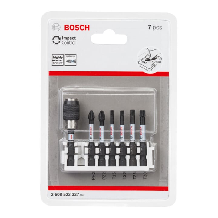 Jeu d'embouts de tournevis Bosch Impact Control 7 pièces PH2 PH2 PZ2 T15 T20 T20 T25,T30 50 mm