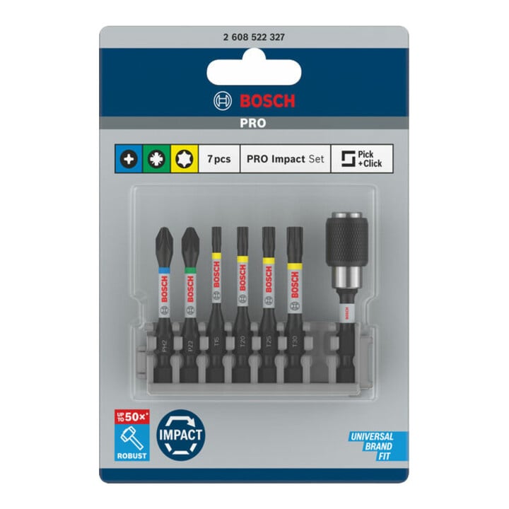 Jeu d'embouts de tournevis Bosch Impact Control 7 pièces PH2 PH2 PZ2 T15 T20 T20 T25,T30 50 mm