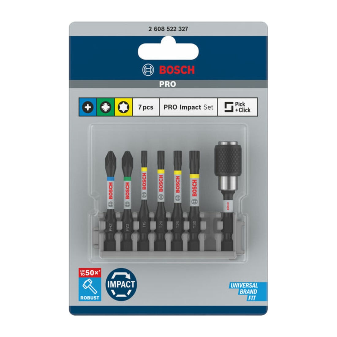 Jeu d'embouts de tournevis Bosch Impact Control 7 pièces PH2 PH2 PZ2 T15 T20 T20 T25,T30 50 mm