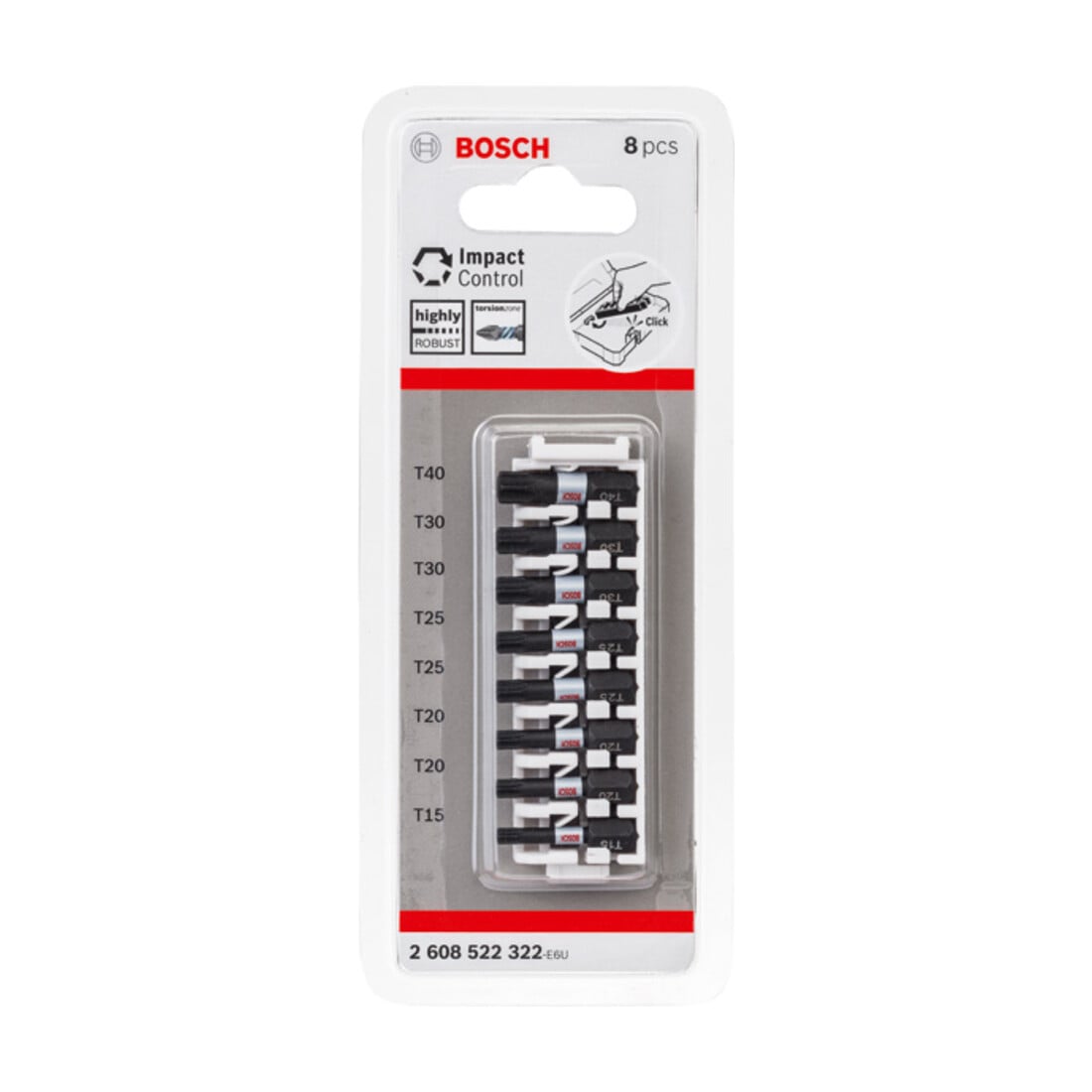 Jeu d'embouts de tournevis Bosch Impact Control 8 pièces 1 x T15 T40 2x T20 T25 T25 T30 25 mm