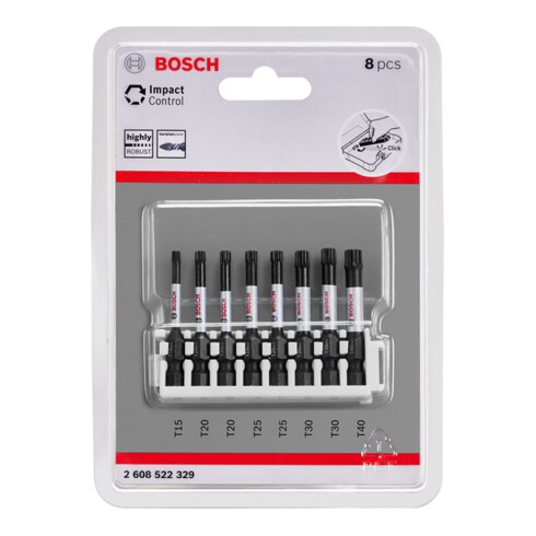 Jeu d'embouts de tournevis Bosch Impact Control 8 pièces 1 x T15 T40 2x T20 T25 T25 T30 50 mm