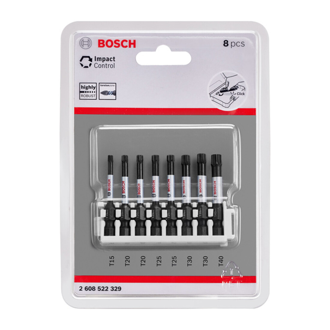 Jeu d'embouts de tournevis Bosch Impact Control 8 pièces 1 x T15 T40 2x T20 T25 T25 T30 50 mm