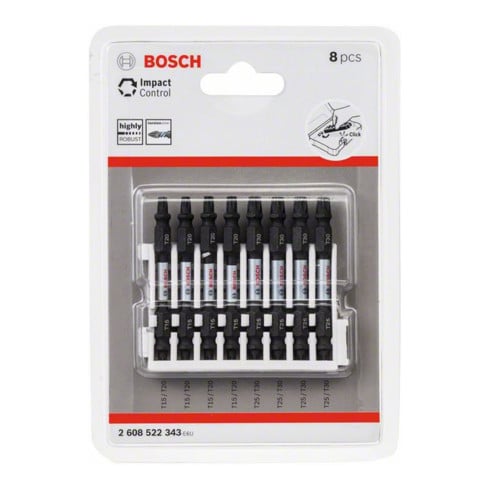 Jeu d'embouts de tournevis double lame Bosch Impact Control 8 pièces T15-20 / T25-30 65 mm