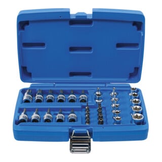 Jeu d'embouts et de clés à douille 10 mm (3/8") profil E / profil T (pour TX) 34 pièces Kraftmann