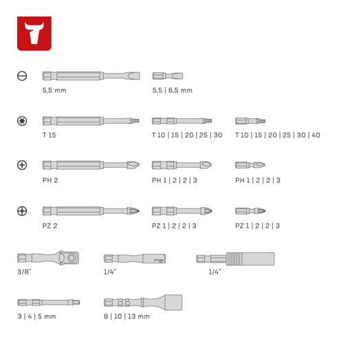 Jeu d'embouts Torsion STIER pour visseuses sans fil, 42 pièces