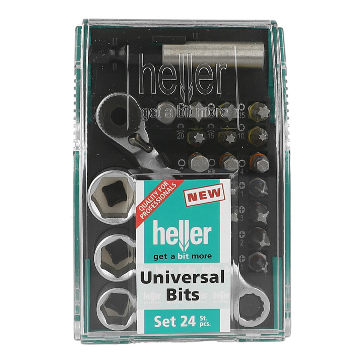 Jeu d'embouts universel Heller 24 pces Torx/Imbus/PZ/PH/HEX