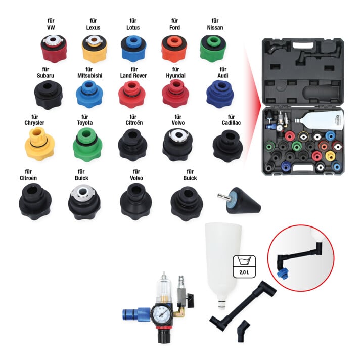 Jeu d'entonnoirs de remplissage d'huile avec raccord pivotant KS Tools MASTER, 24 pcs