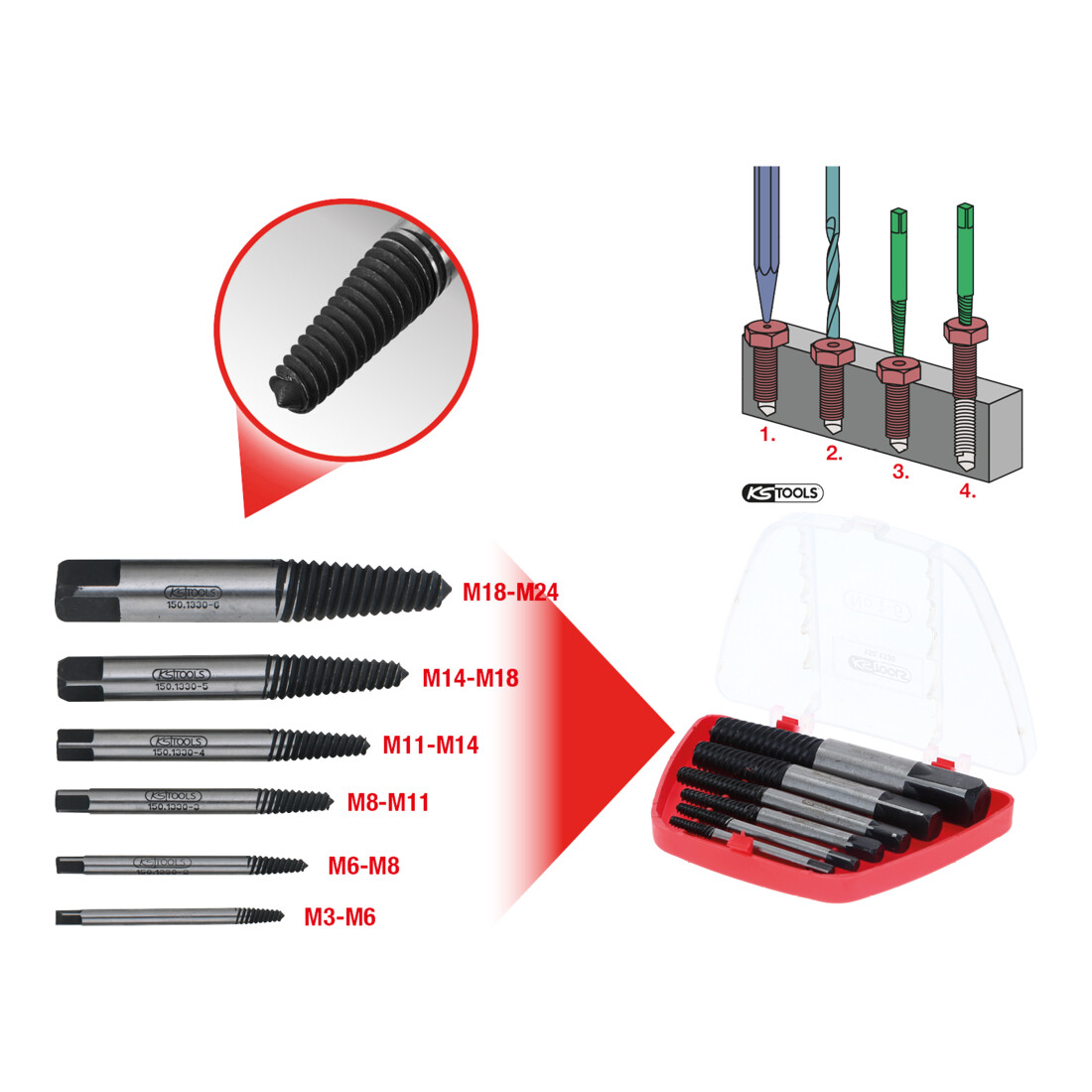 Jeu d'extracteurs de goujons, 6 pcs.