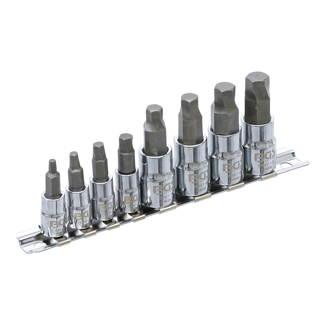 Jeu d'extracteurs de vis 6,3 mm (1/4") / 10 mm (3/8") pour six pans creux 3 -10 mm 8 pièces BGS