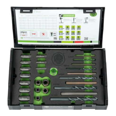 Jeu d'extracteurs de vis KUKKO 49-U-B complet avec extracteurs de vis 25 pièces pour M5-M16