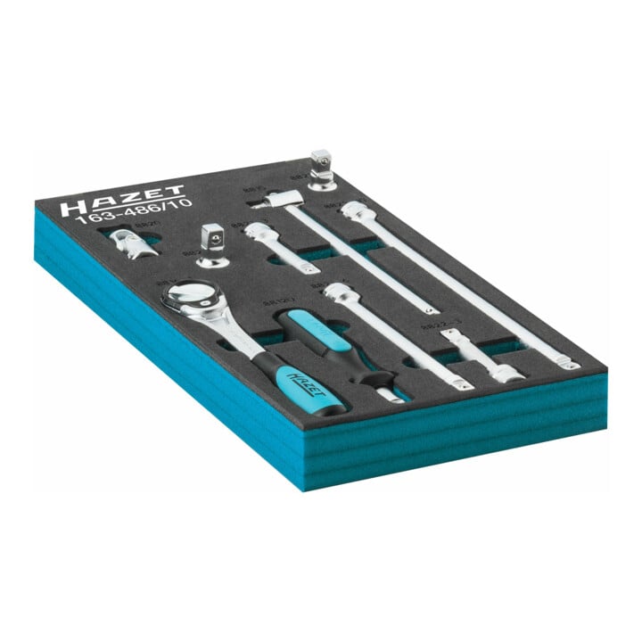 Jeu d'outils d'entraînement, denture fine, Carré mâle 10 = <sup>3</sup>/<sub>8</sub>″, 10 pièces 163-486/10 ∙ Carré massif 10 mm (3/8 pouce) ∙ Nombre d'outils : 10 HAZET