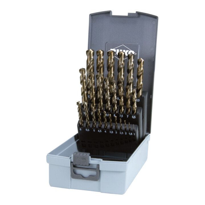 Jeux de forets en cassette ABS DIN 338 type VA HSSE Co 5 taillés meulés