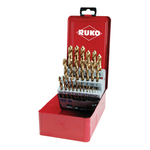 Jeux de forets RUKO DIN 338 type N HSS G TiN taillés meulés coffret métallique