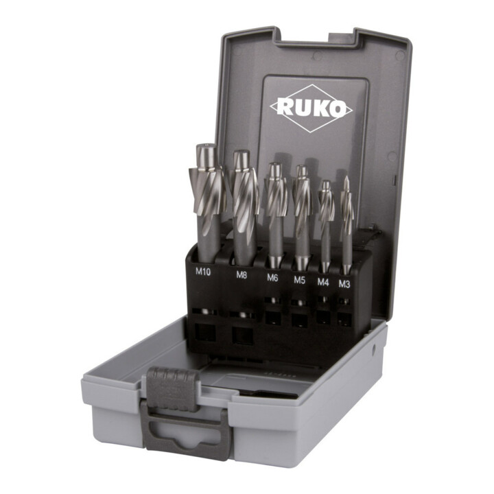 Jeux de fraises à lamer DIN 373 HSS à queue cylindrique à pilote fixe, en coffret plastique
