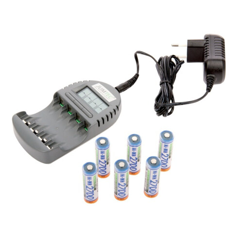 JUMTEC Set chargeur 2 avec 6 piles rechargeables Mignon NiMH