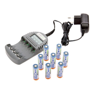 JUMTEC Set chargeur 3 avec 8 piles rechargeables NimH Mignon