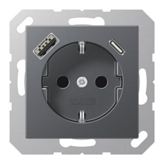 Jung SCHUKOsteckdose A1520-15CAANM m. USB Anthrazit Typ AC