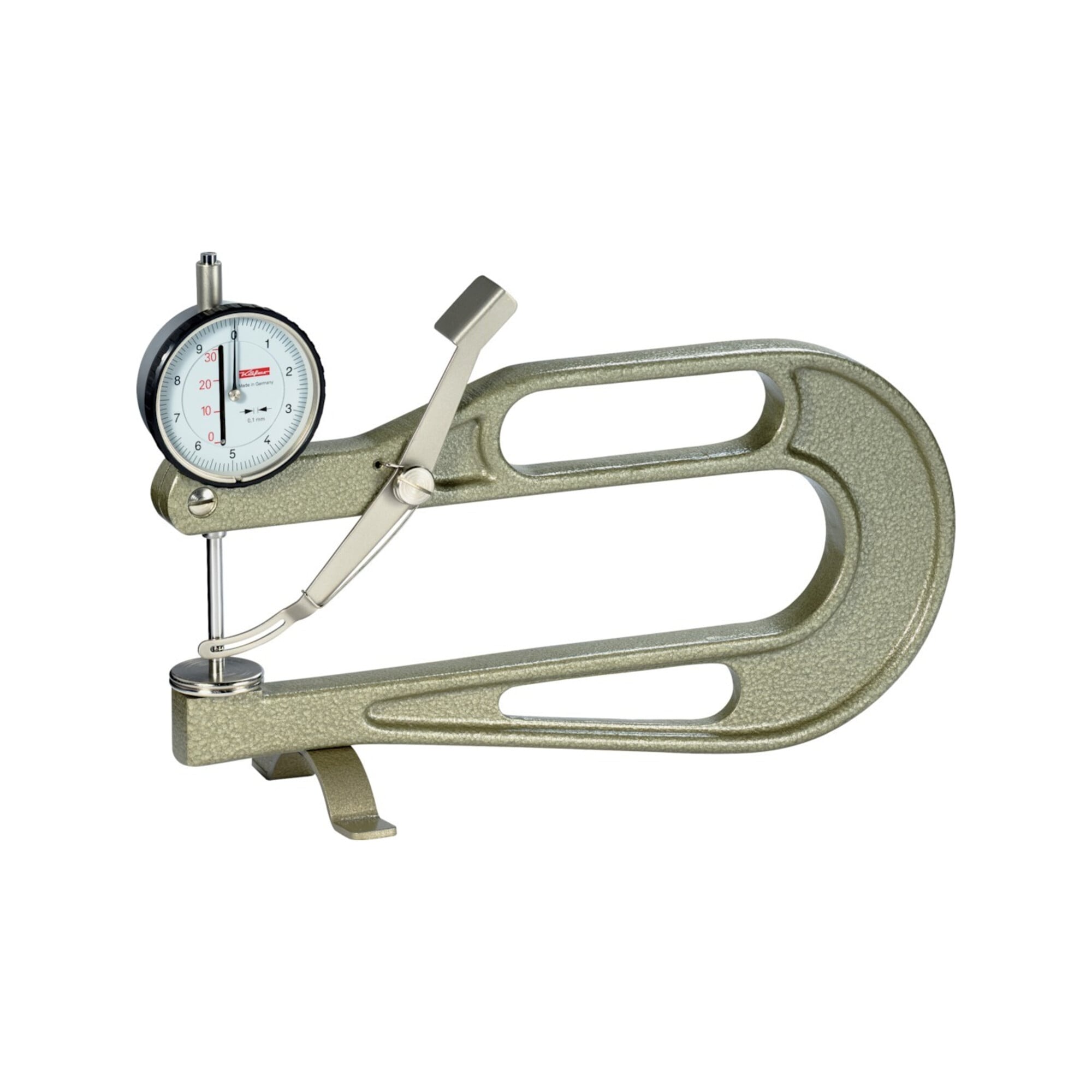 Käfer Dickenmessgerät K 200 A, Messbereich 0–30 mm, Ablesung 0,1 mm, flache Messtaster 30 mm
