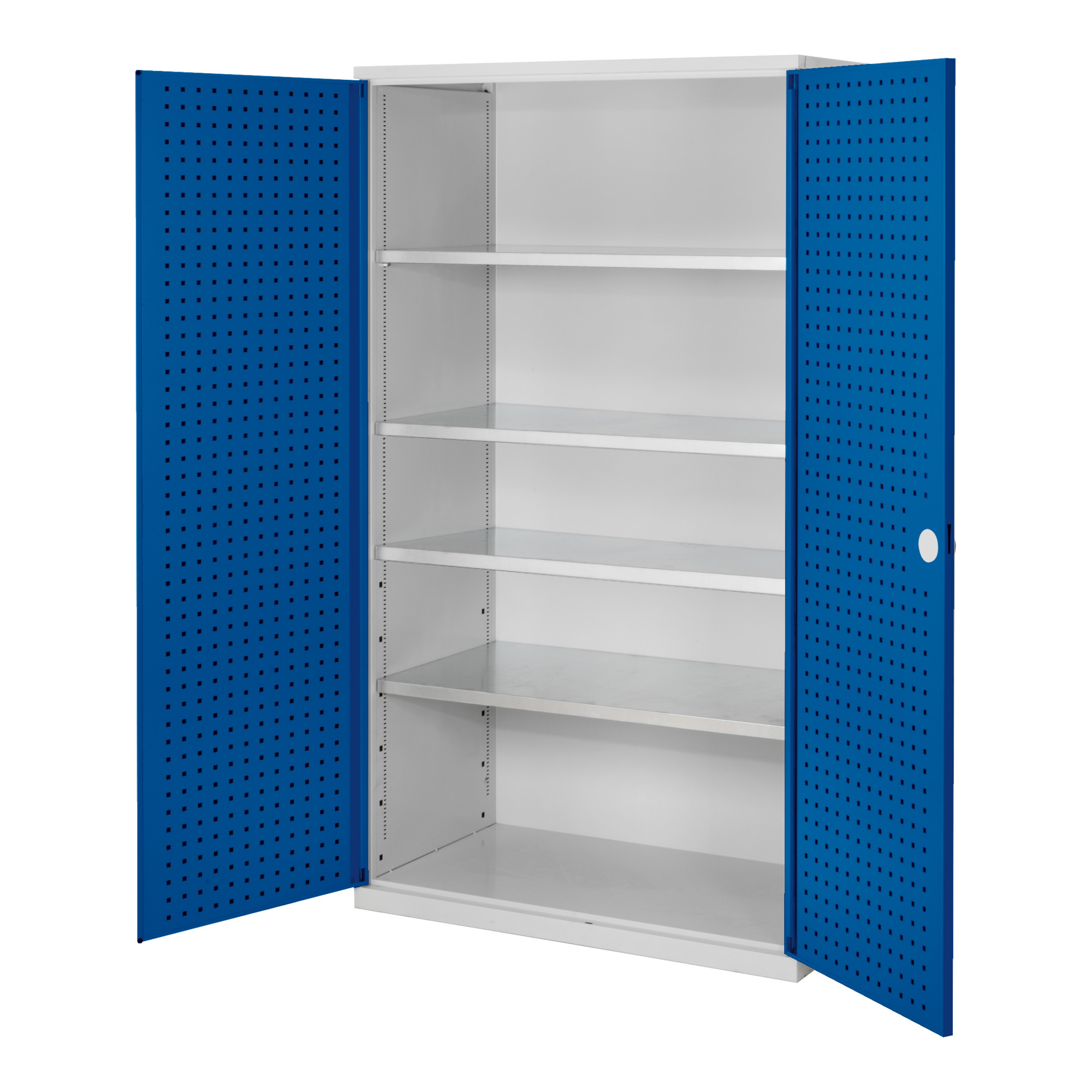 Kappes Großvolumenschrank RasterPlan RAL 7035/5010 Tür innen Lochplatten Ausstattung 1