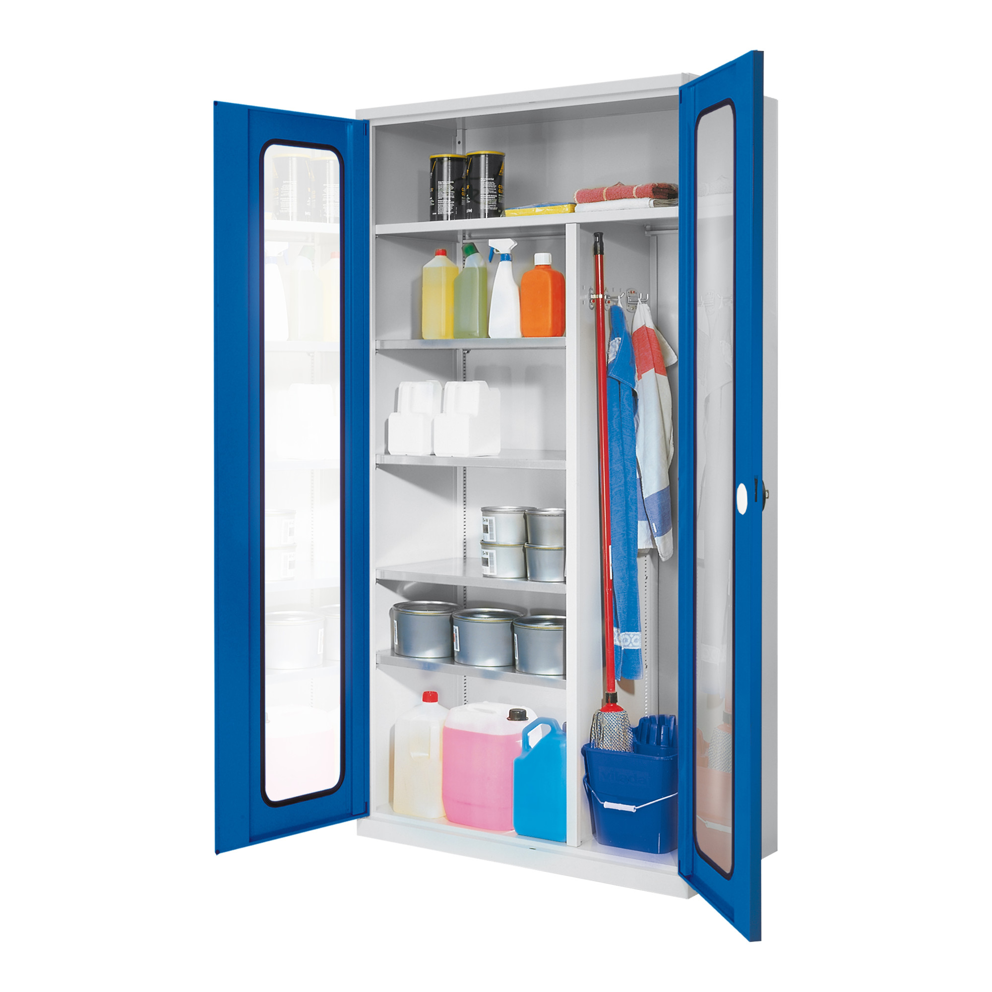 Kappes Putzmittelschrank ErgoPlus RAL 7035/5010 Sichtfenstertüren 4 Fachböden