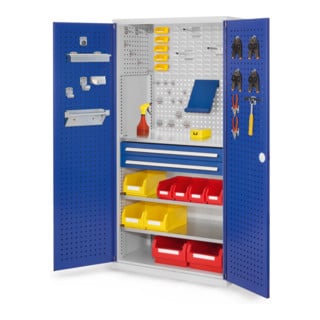Kappes Schubladenschrank RasterPlan RAL 7035/5010 Mod. 11 Tür innen Lochplatten