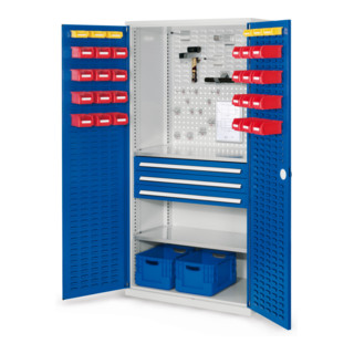 Kappes Schubladenschrank RasterPlan RAL 7035/5010 Mod. 22 Tür innen Schlitzplatten