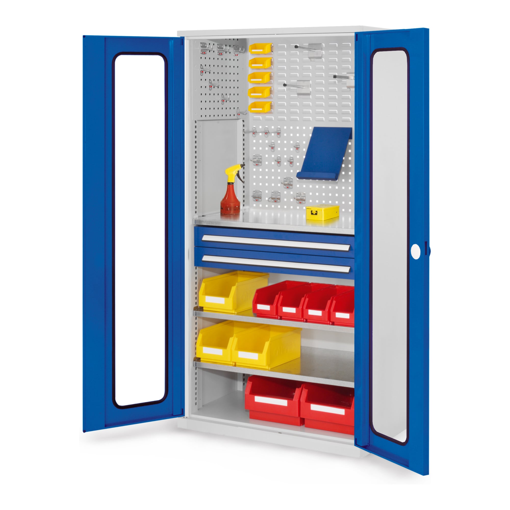 Kappes Schubladenschrank RasterPlan RAL 7035/5010 Mod. 31 Sichtfenstertüren