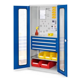 Kappes Schubladenschrank RasterPlan RAL 7035/5010 Mod. 33 Sichtfenstertüren