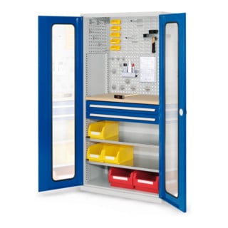Kappes Schubladenschrank RasterPlan RAL 7035/5010 Mod. 34 Sichtfenstertüren