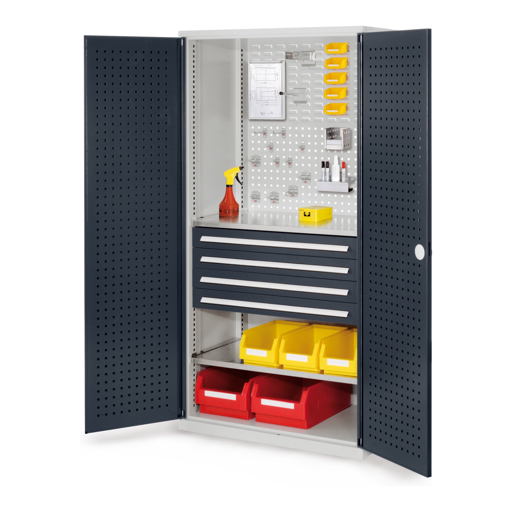 Kappes Schubladenschrank RasterPlan RAL 7035/7016 Mod. 13 Tür innen Lochplatten
