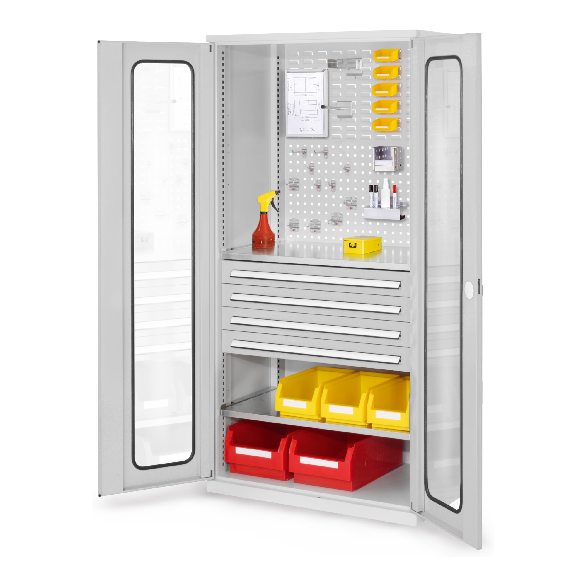 Kappes Schubladenschrank RasterPlan RAL 7035 Mod. 33 Sichtfenstertüren