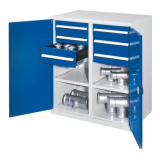 Kappes Schwerlastbeistellschrank Mod. 71 RAL 7035/5010 Doppelwandtüren mit Ausstattung