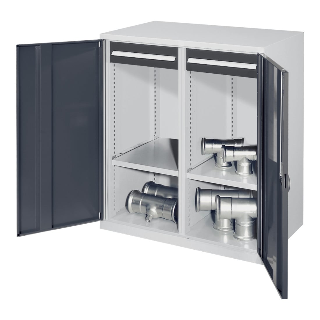Kappes Schwerlastbeistellschrank Mod. 73 RAL 7035/7016 Vollblechtüren mit Ausstattung