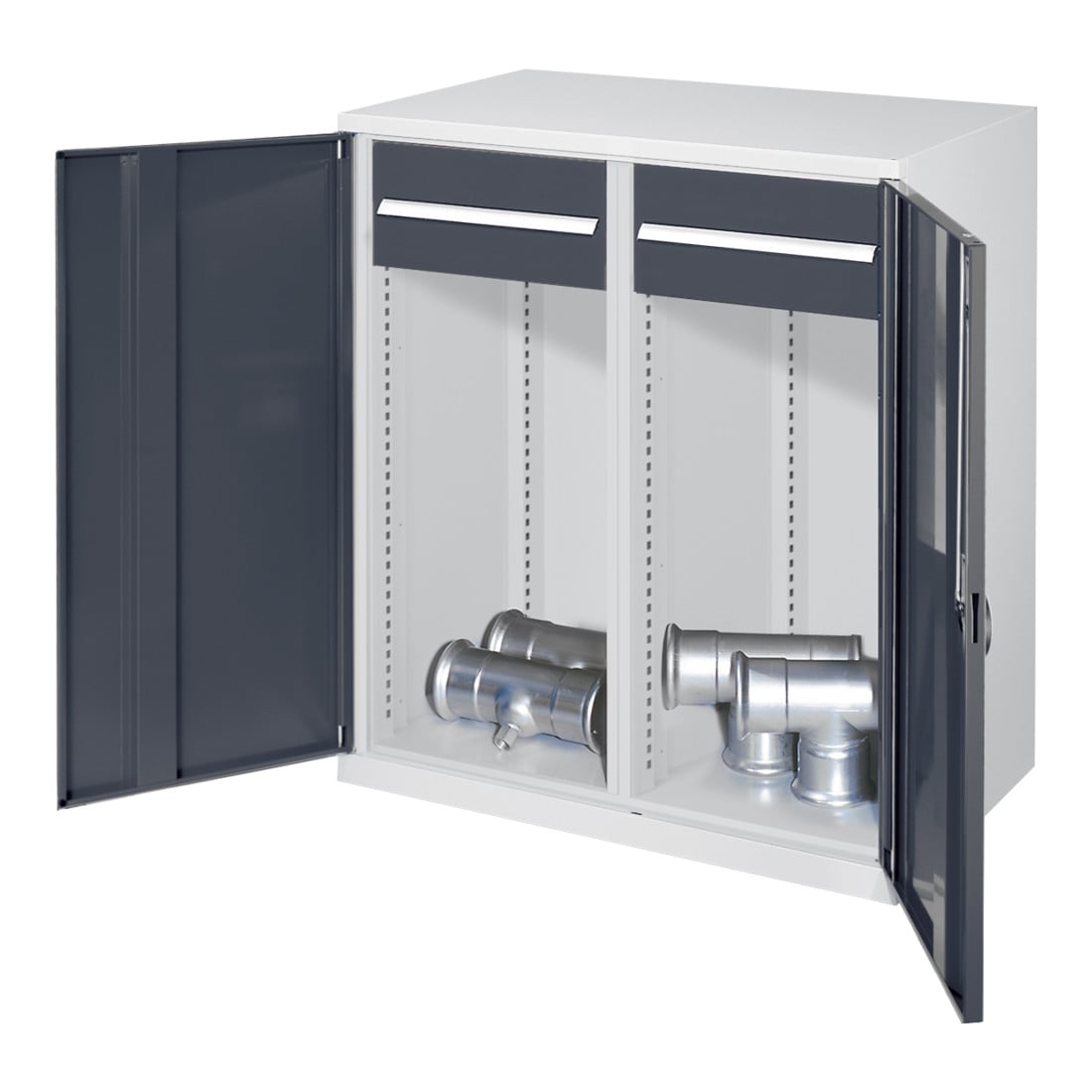 Kappes Schwerlastbeistellschrank Mod. 75 RAL 7035/7016 Vollblechtüren 2 Schubladen