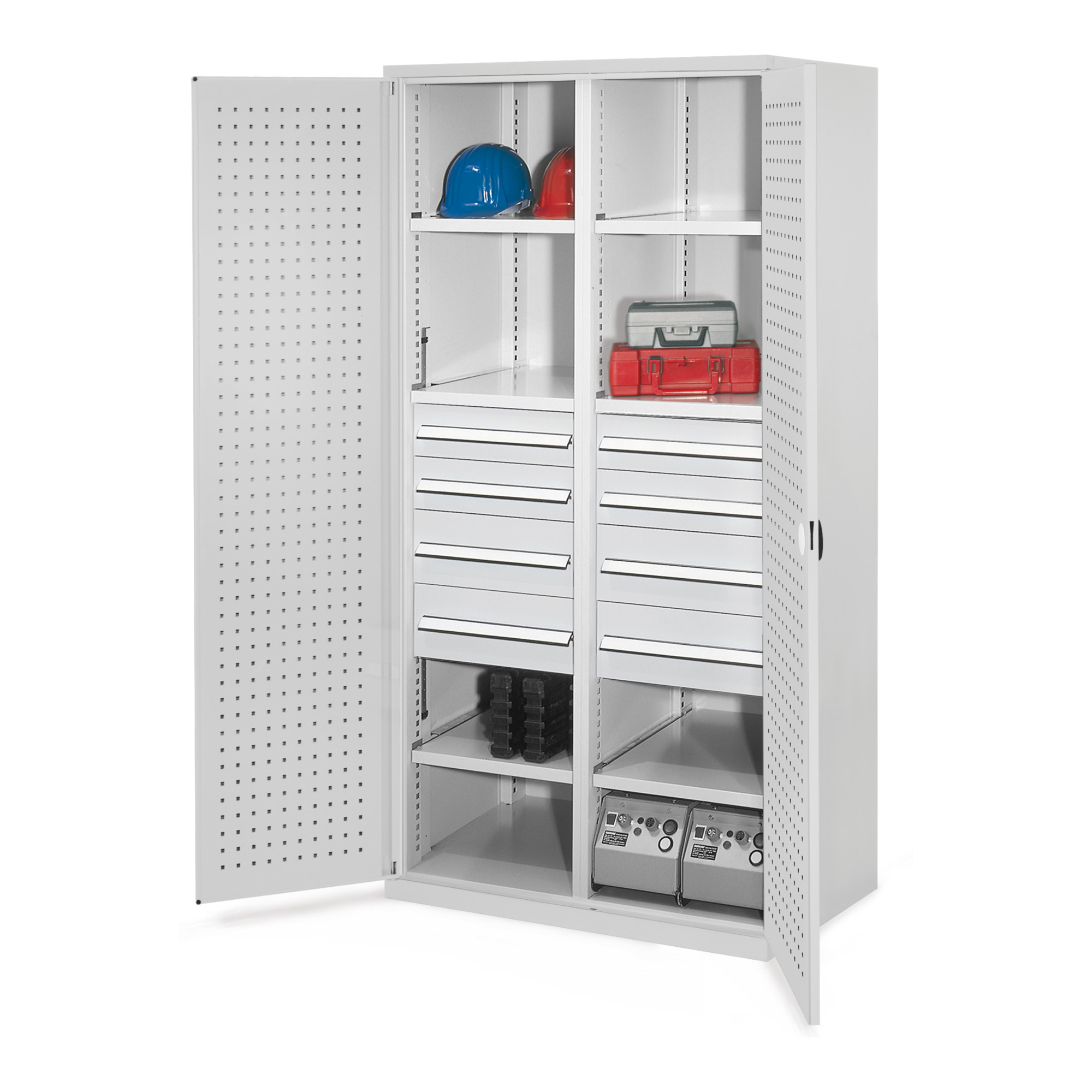 Kappes Schwerlastschrank MMT Mod. 54 RAL 7035 Türen innen Lochplatten