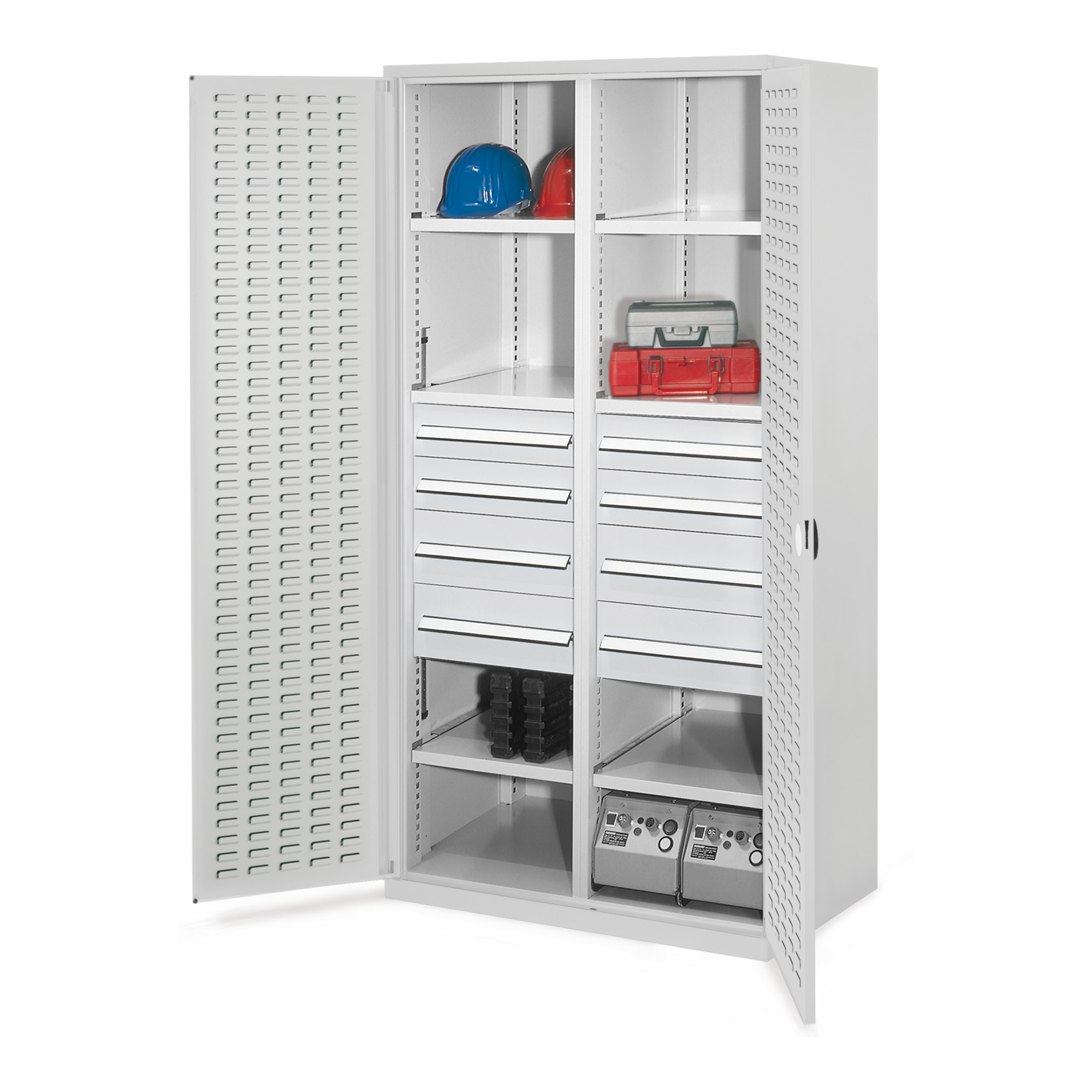 Kappes Schwerlastschrank MMT Mod. 54 RAL 7035 Türen innen Schlitzplatten