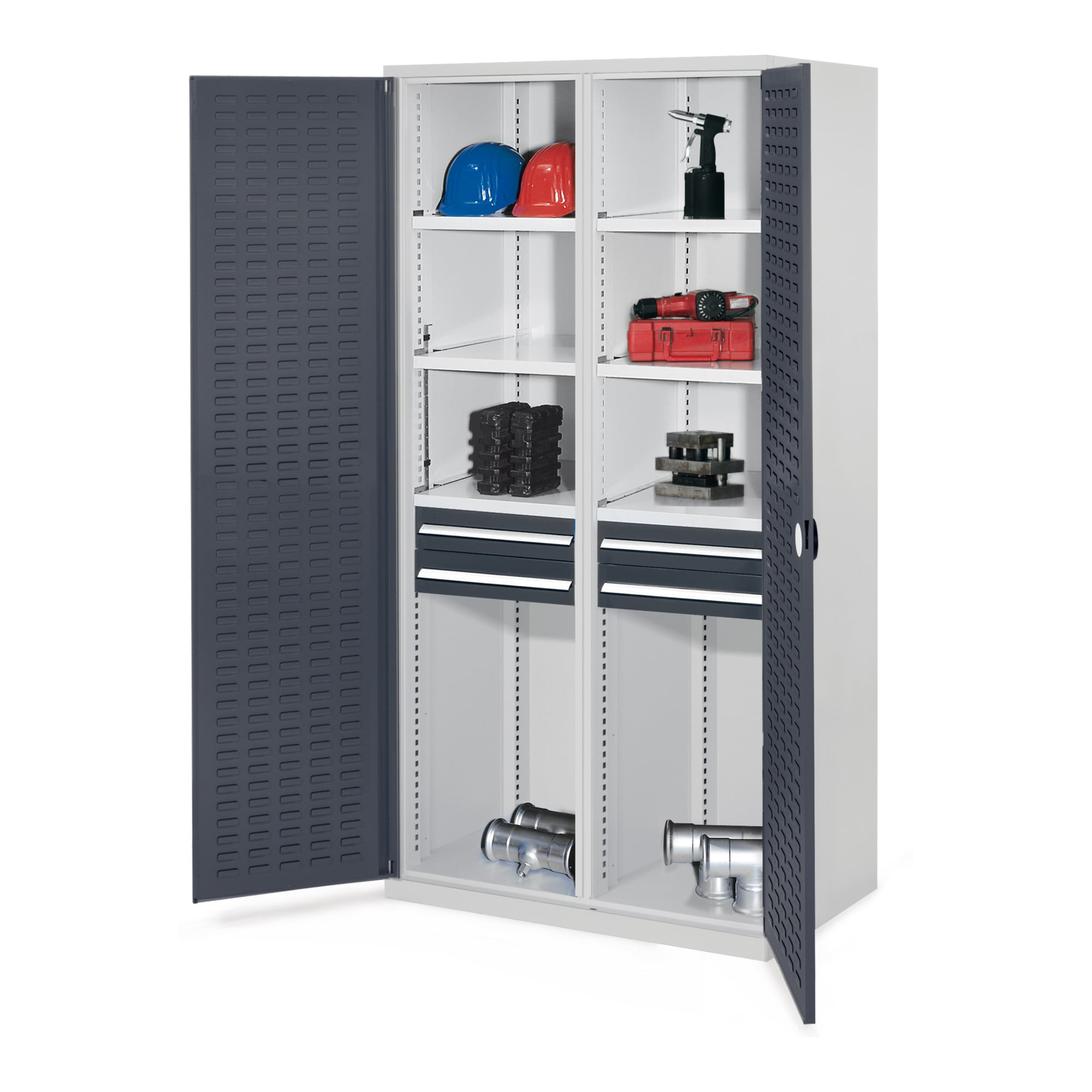Kappes Schwerlastschrank MMT Mod. 56 RAL 7035/7016 Türen innen Schlitzplatten