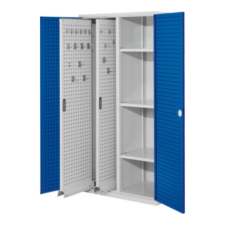 Kappes Vertikalschrank RasterPlan Mod. 80 RAL 7035/5010 Tür innen Lochplatten mit Ausstattung