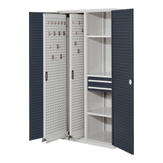 Kappes Vertikalschrank RasterPlan Mod. 81 RAL 7035/7016 Tür innen Lochplatten mit Ausstattung