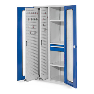 Kappes Vertikalschrank RasterPlan Mod. 82 RAL 7035/5010 Sichtfenstertür mit Ausstattung